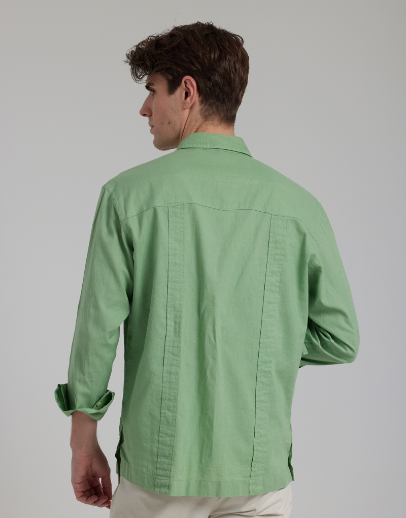 Camisa cubana lino algodón verde