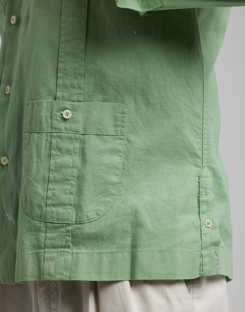 Camisa cubana lino algodón verde
