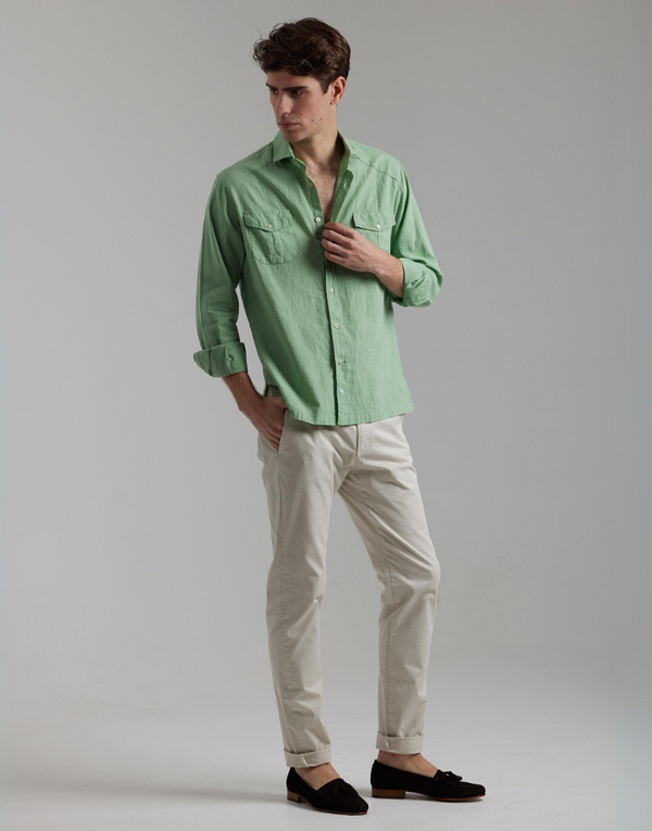 Camisa lino dos bolsillos verde agua