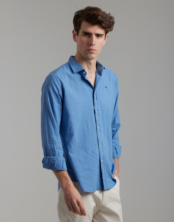 Camisa mix lino algodón azul