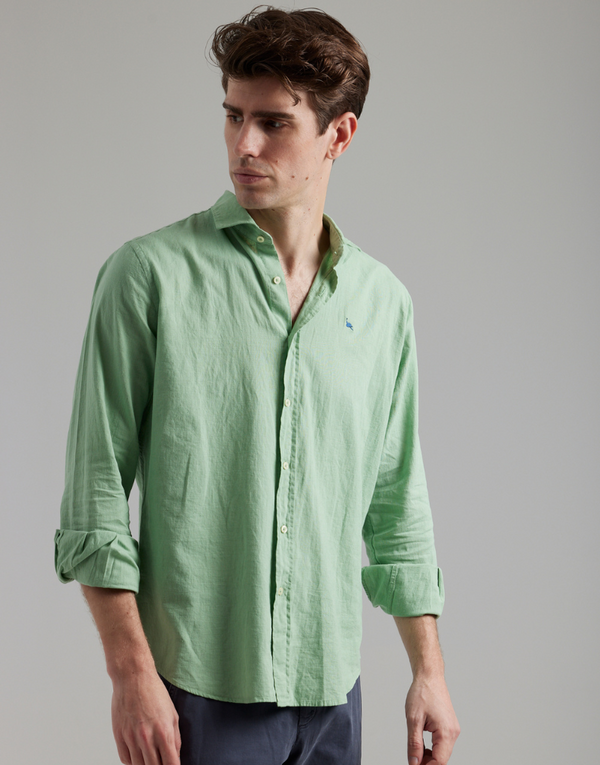 Camisa mix lino algodón verde