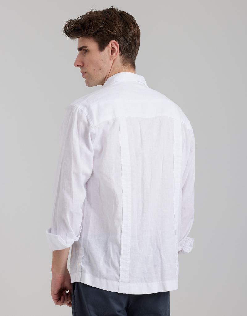 Camisa cubana lino algodón blanca