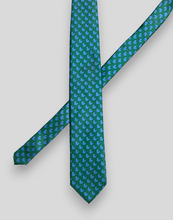 Corbata seda twill patitos verde y azul