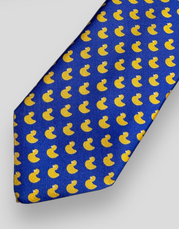 Corbata seda twill patitos azul y amarillo