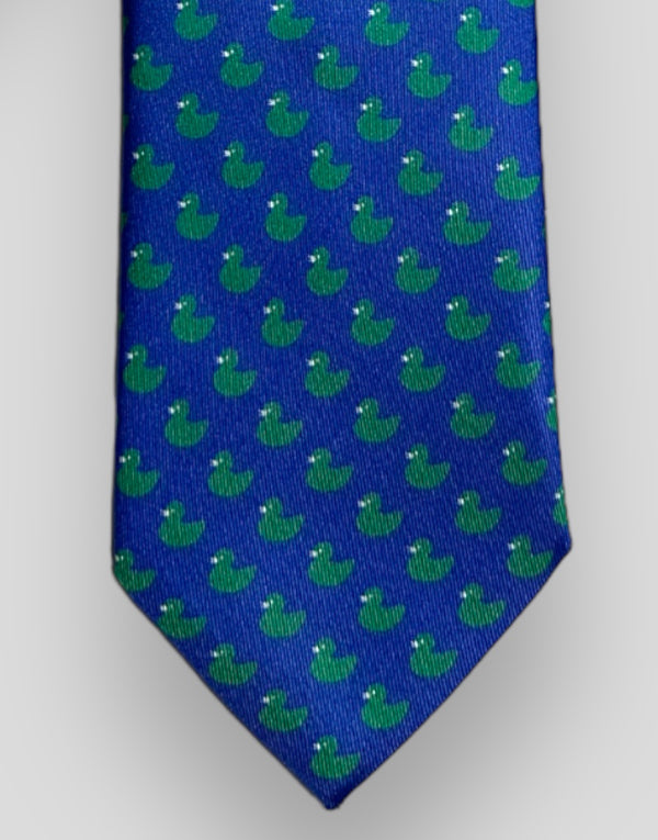 Corbata seda twill patitos azulón y verde