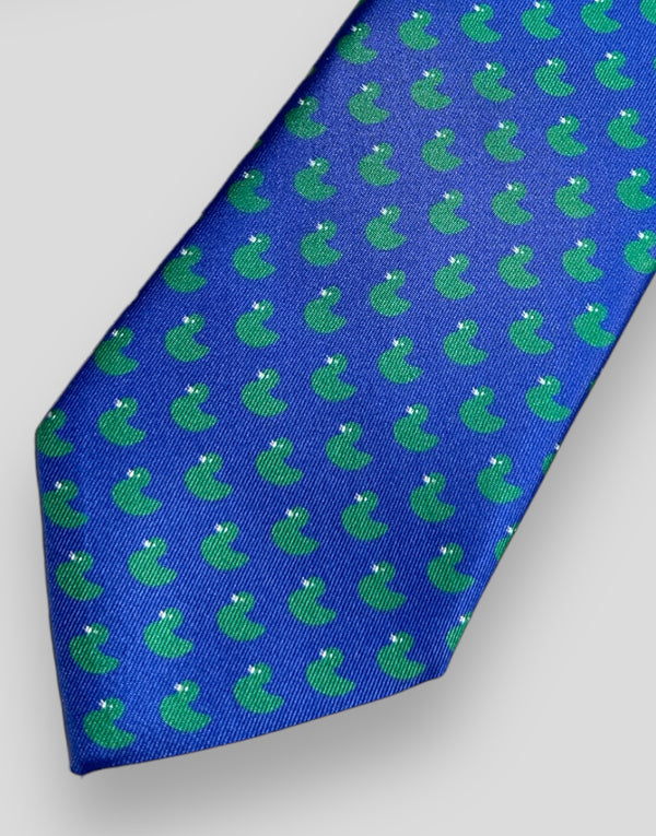 Corbata seda twill patitos azulón y verde