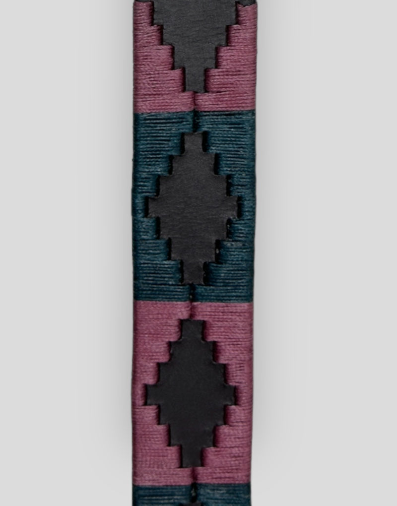 Cinturón argentino marrón bordado en turquesa y rosa
