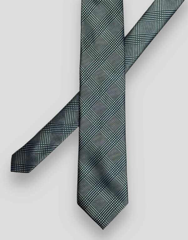 Corbata cuadro gales gris fondo verde