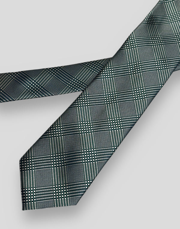 Corbata cuadro gales gris fondo verde