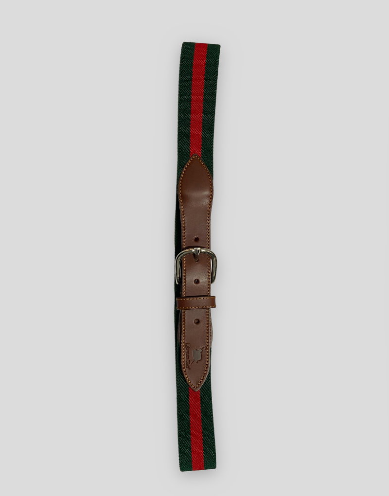 Cinturón lona elastico raya regimental verde y rojo