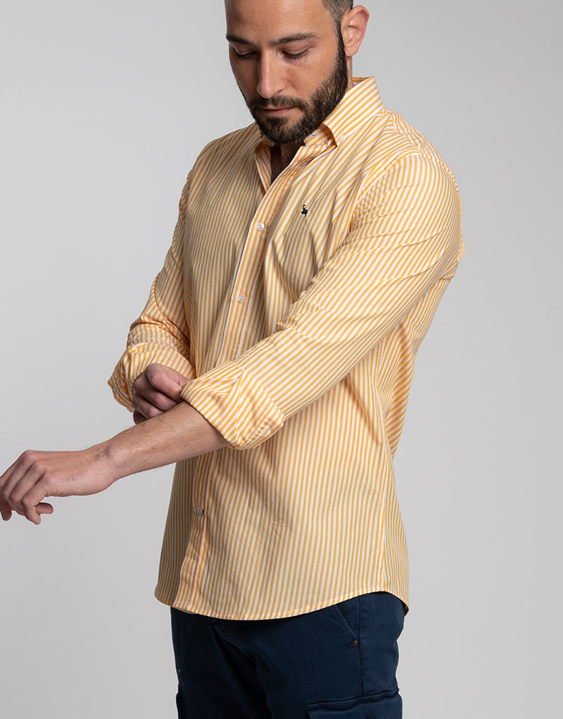 Mostaza Camisa Rayas Amarilla Hombre Polo Camisa Color Mostaza