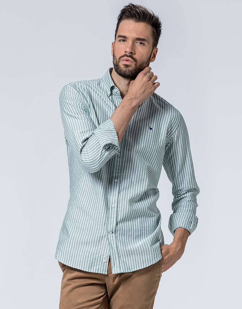 Camisa oxford verde raya blanca