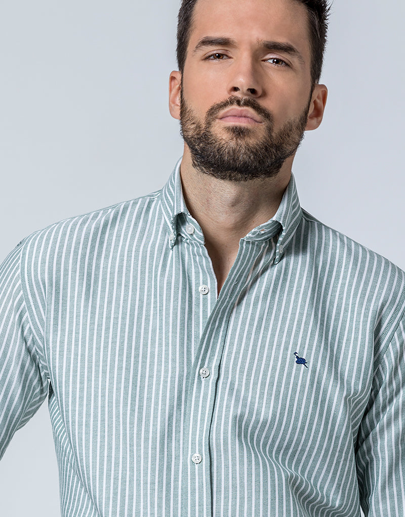 Camisa oxford verde raya blanca
