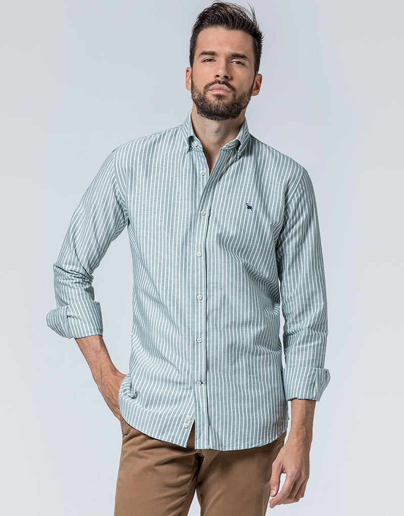 Camisa oxford verde raya blanca