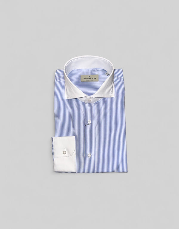 Camisa rayas  azul cuello blanco