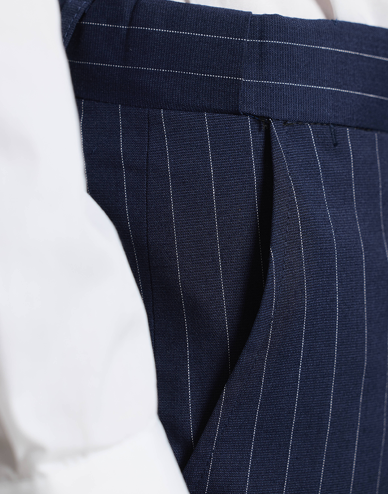 Traje cruzado raya diplomática azul marino