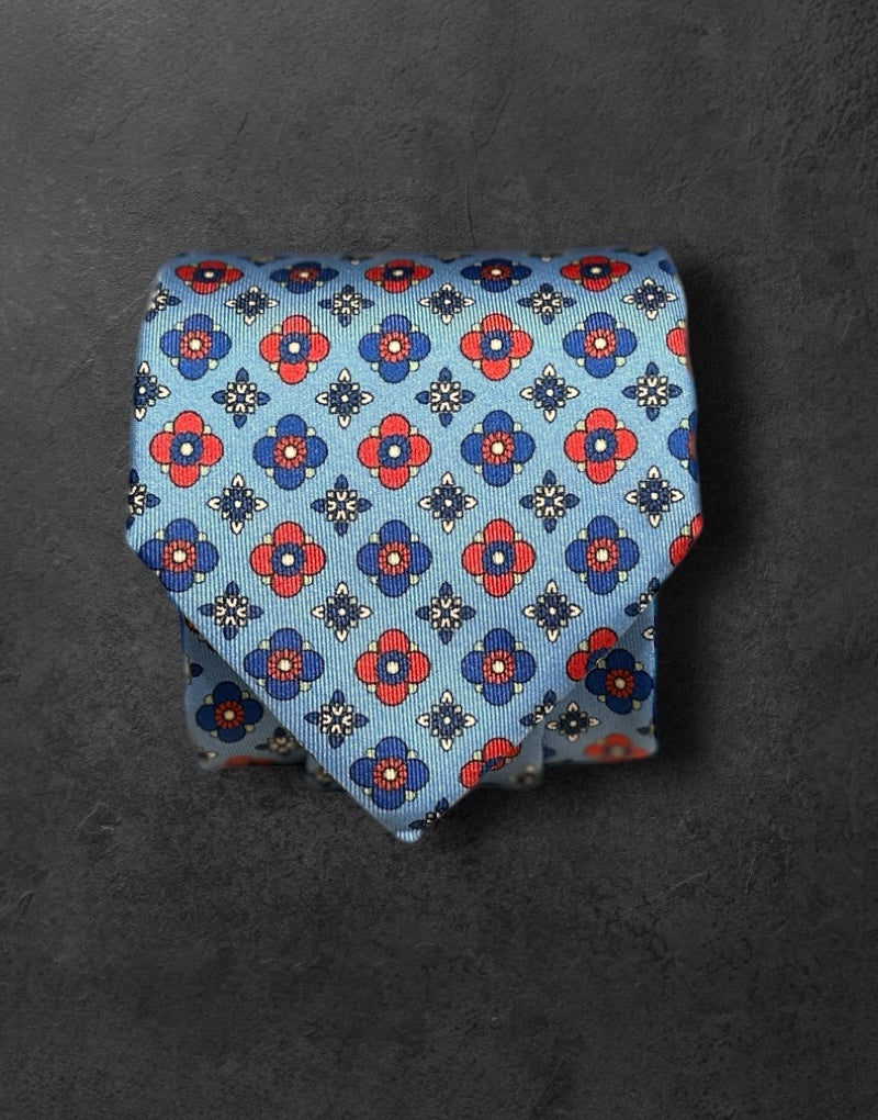 Corbata seda twill flor celeste