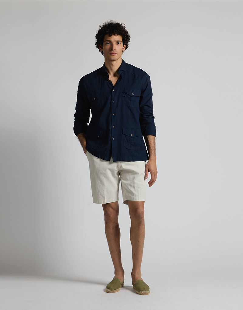 Camisa casual 4 bolsillos azul marino