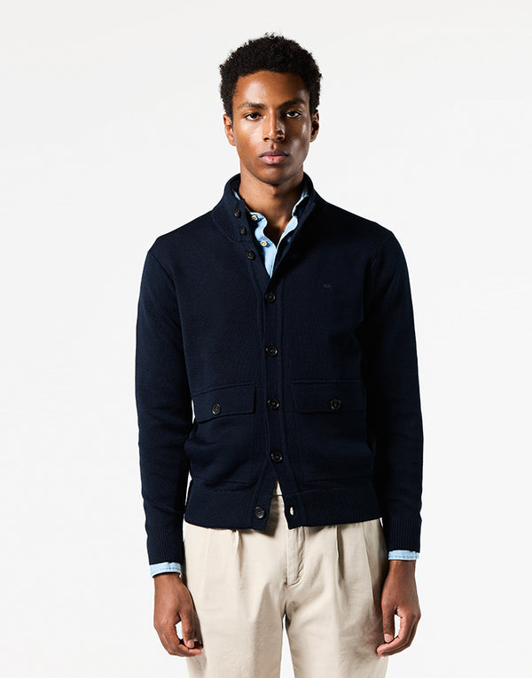 Cardigan bolsillos de parche azul marino