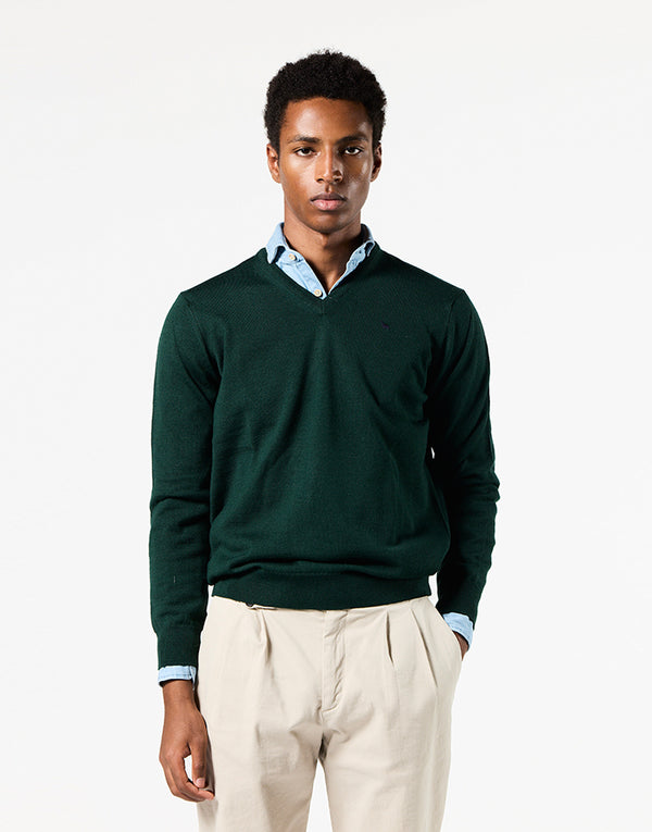 Jersey verde botella merino pico