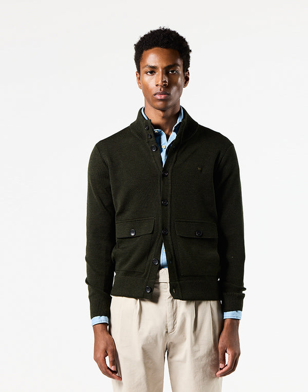 Cardigan bolsillos de parche khaki