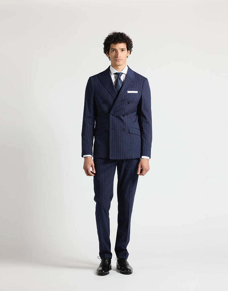 Traje cruzado raya diplomática azul marino
