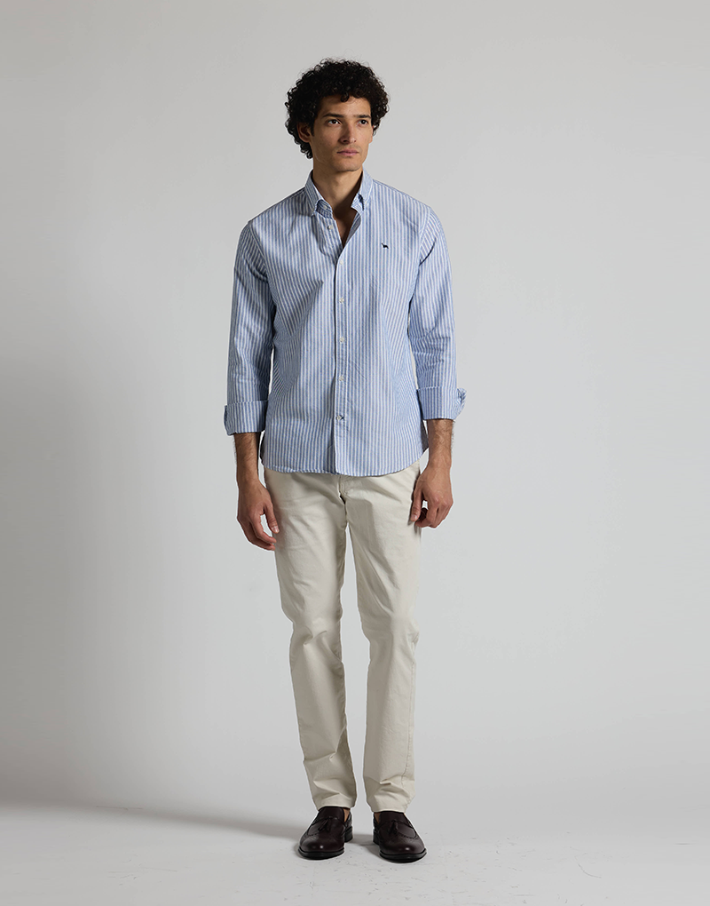 Camisa oxford azul marino raya blanca