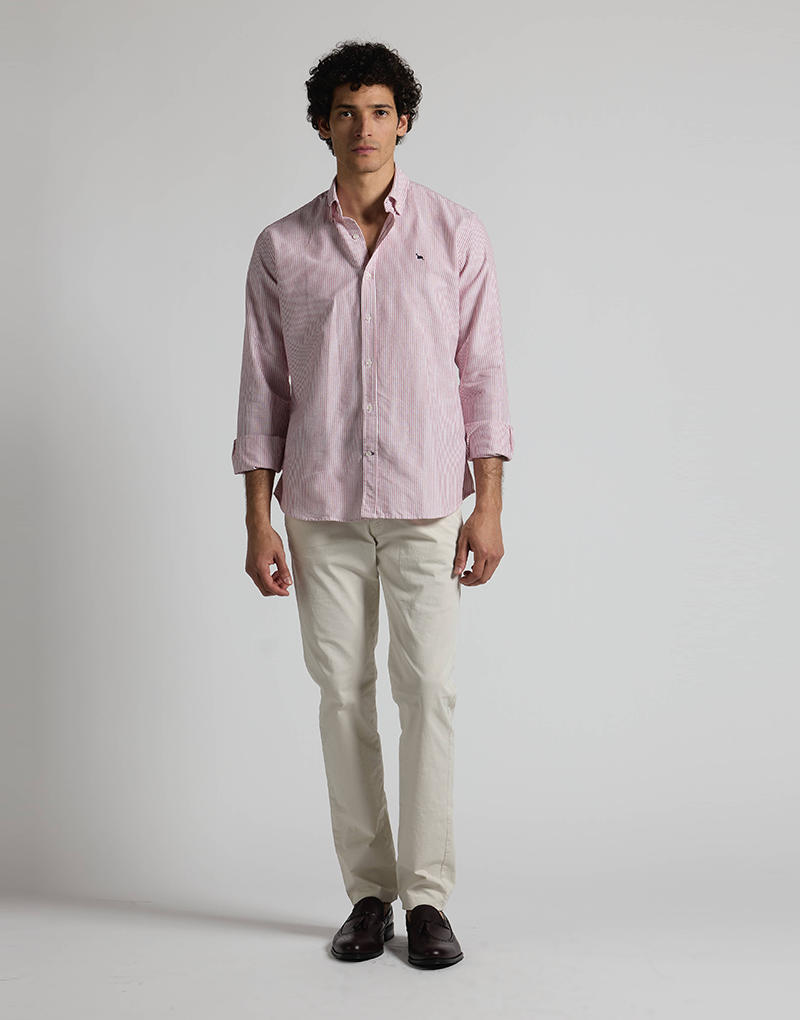 Camisa oxford rayas burdeos button down
