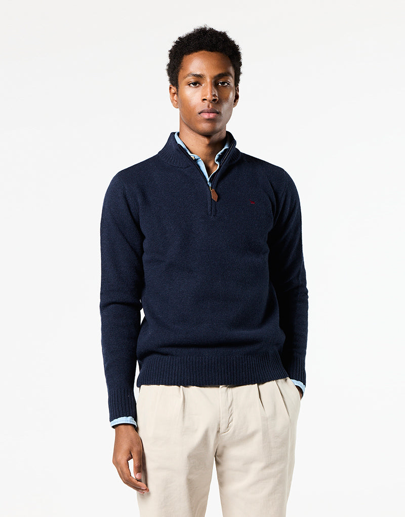 Jersey cremallera lambswool azul marino
