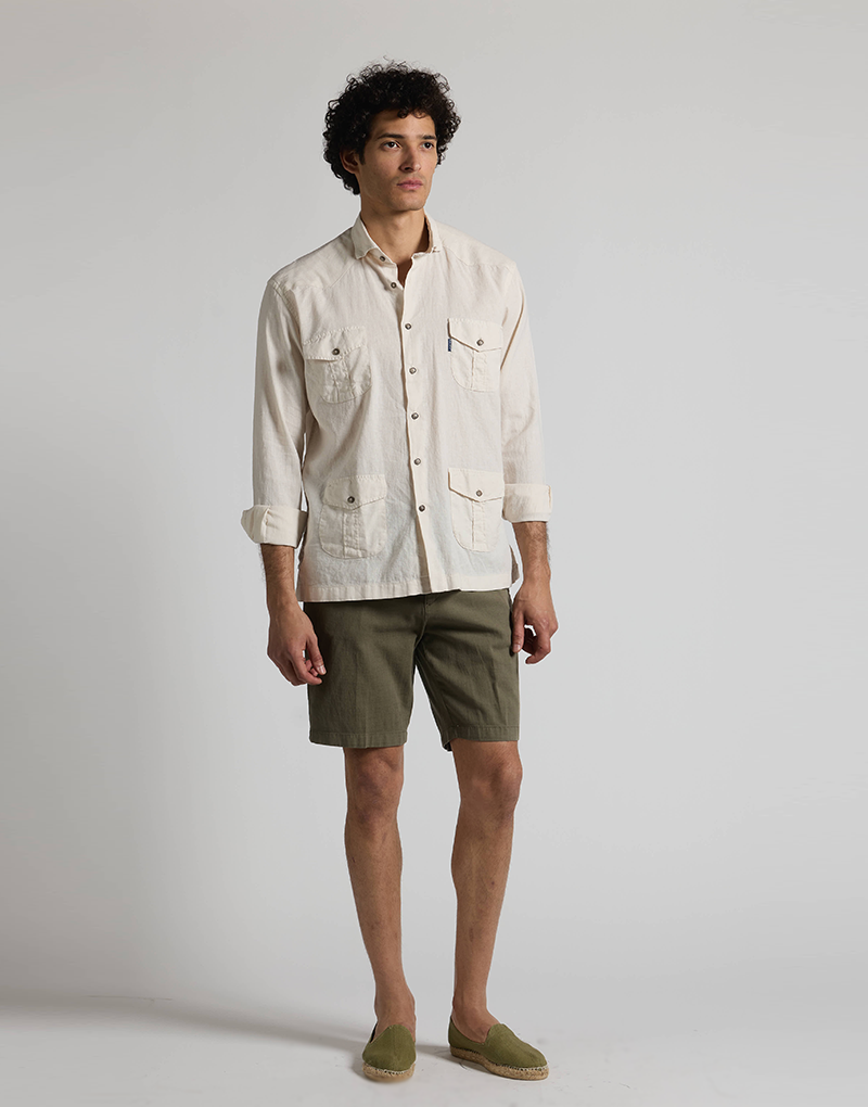 Camisa casual 4 bolsillos beige