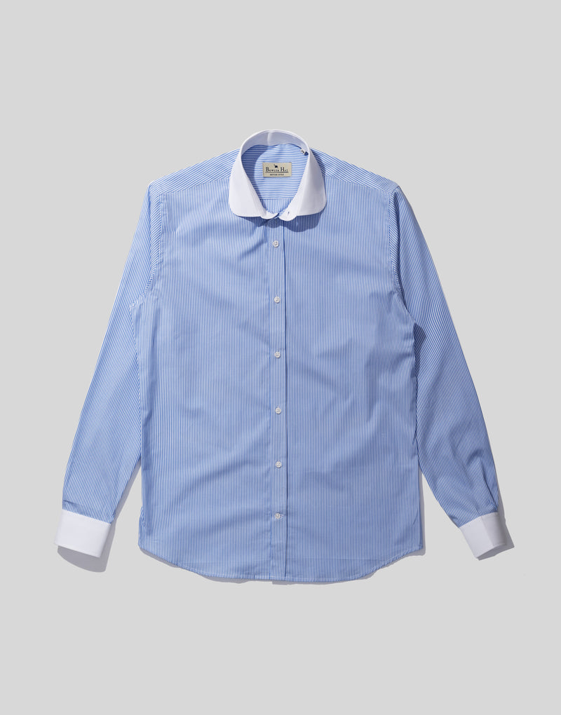 Camisa rayas  azul cuello redondo blanco