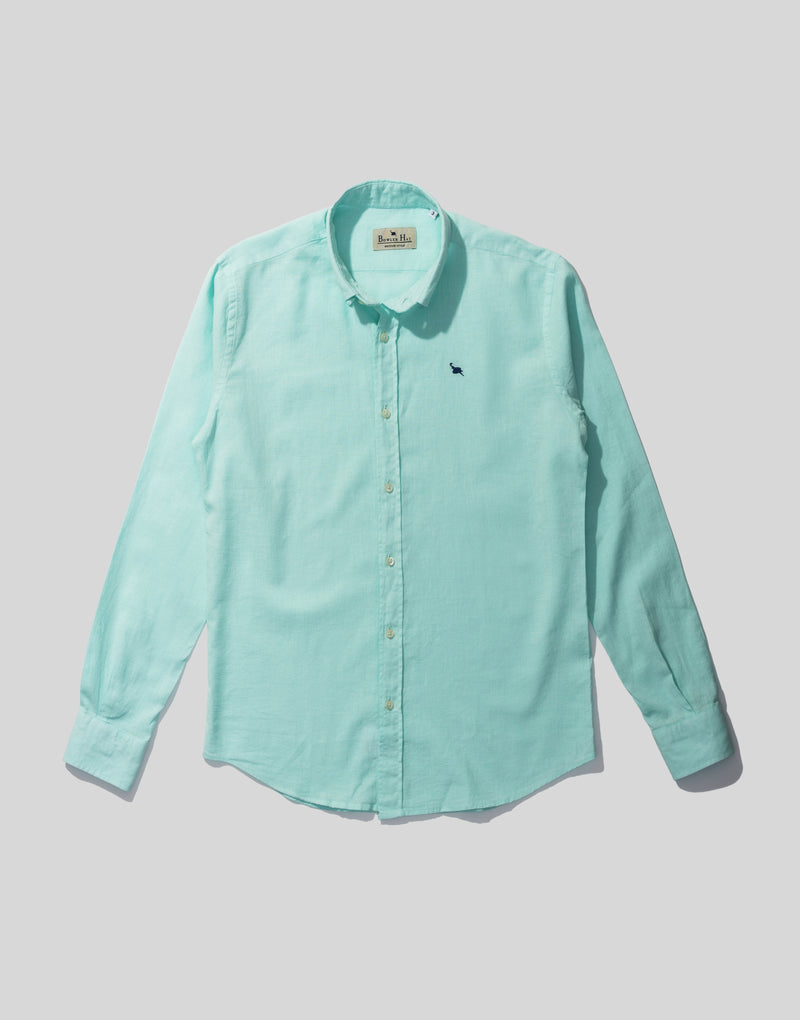 Camisa mix lino botón algodón verde agua