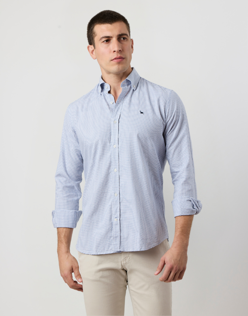 Camisa botón oxford mini cuadros marino