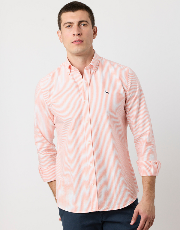 Camisa oxford rayas anchas naranja