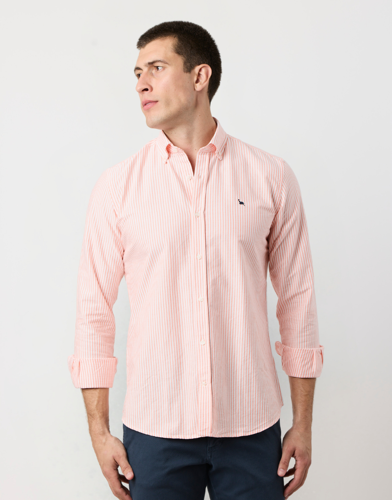 Camisa oxford rayas anchas naranja