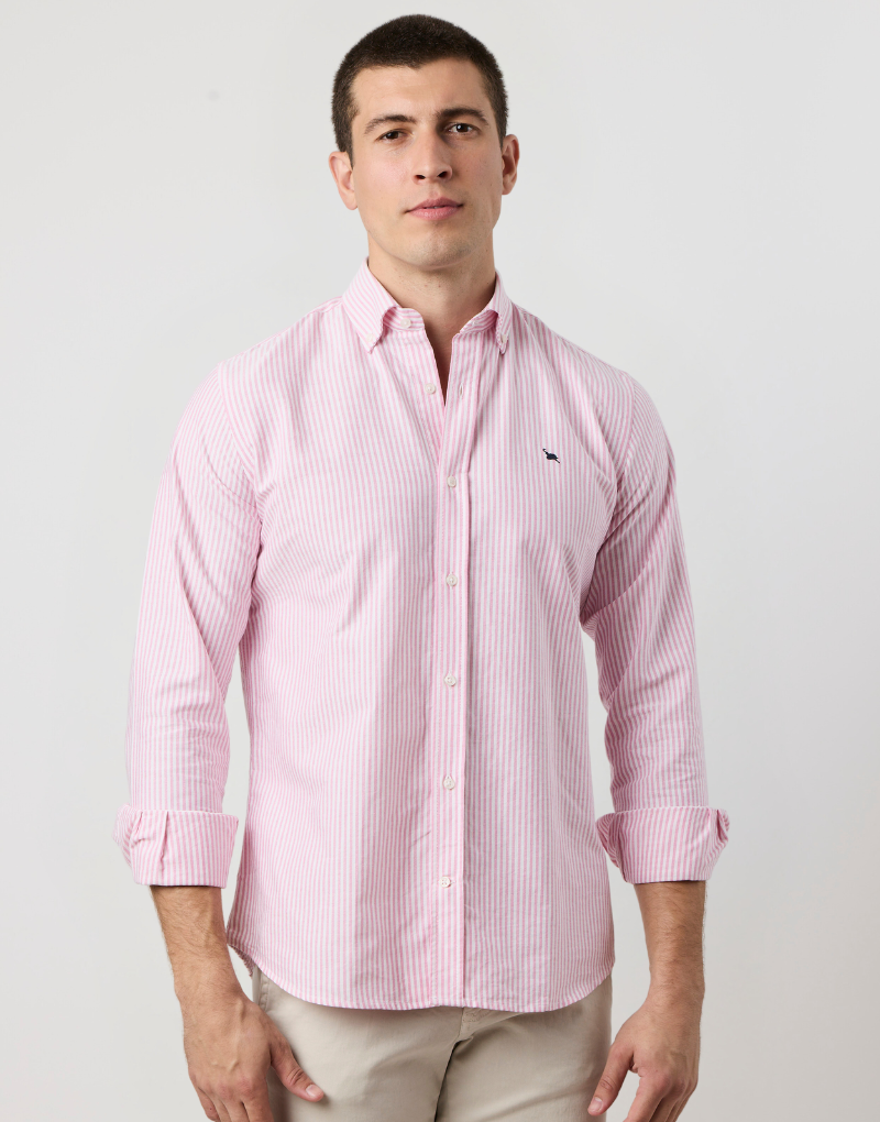 Camisa oxford rayas anchas fresa