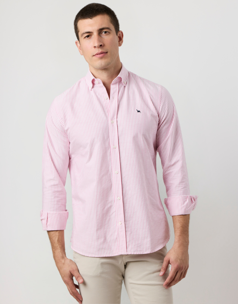 Camisa oxford rayas anchas fresa