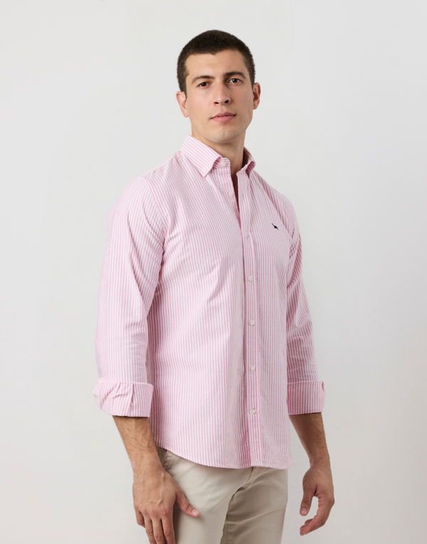 Camisa oxford rayas anchas fresa