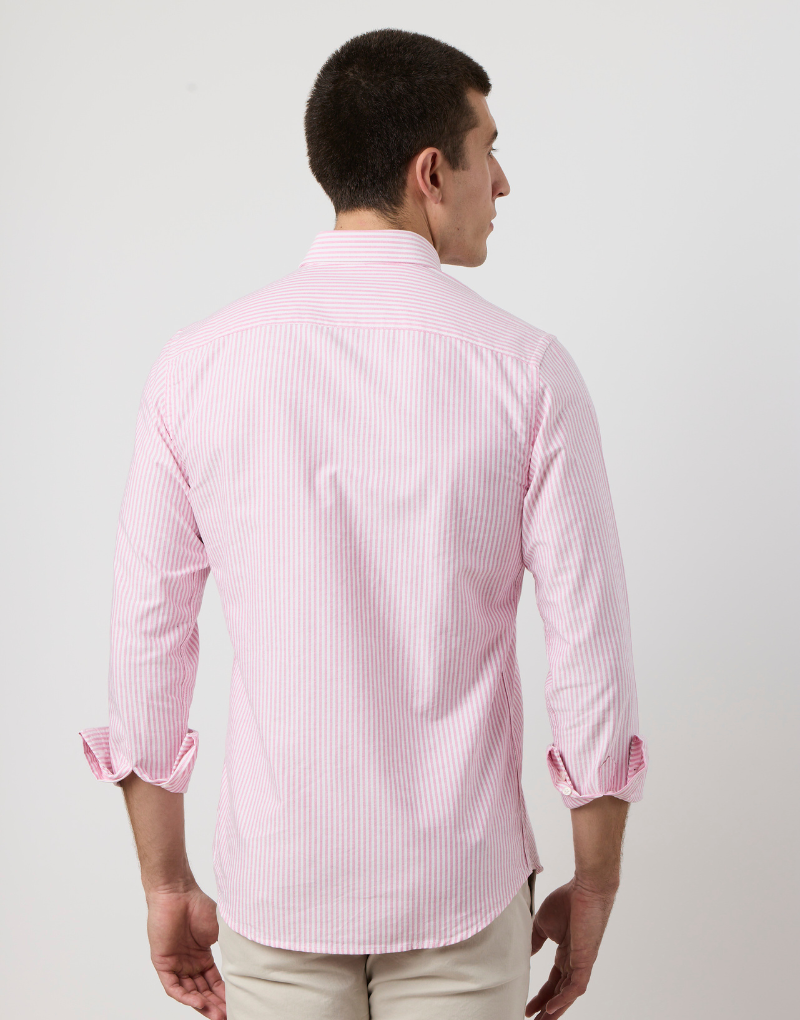 Camisa oxford rayas anchas fresa