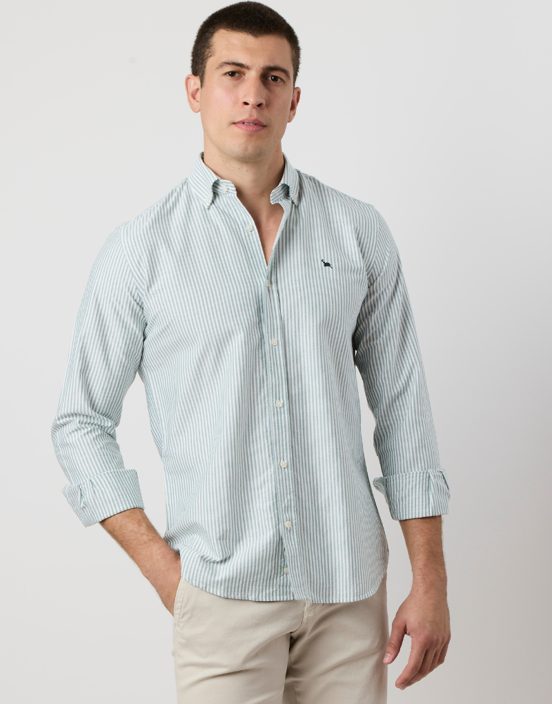 Camisa oxford rayas anchas verde