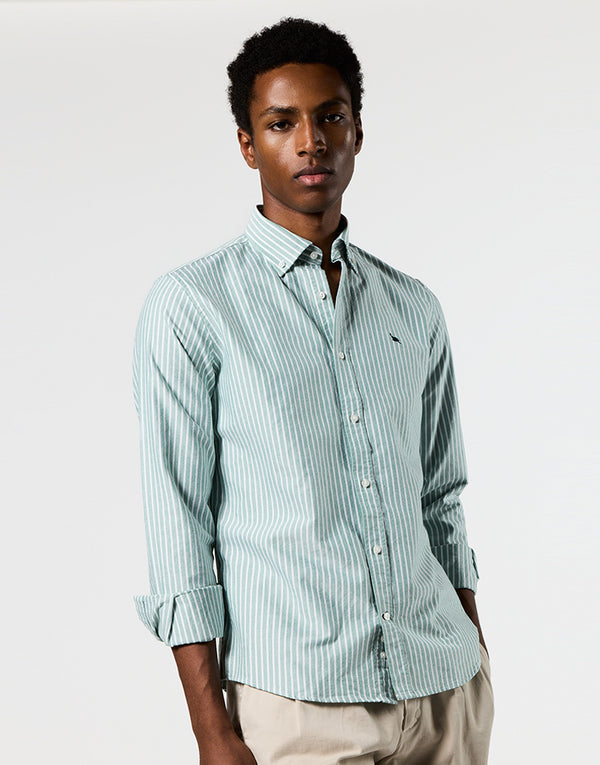 Camisa oxford verde raya blanca