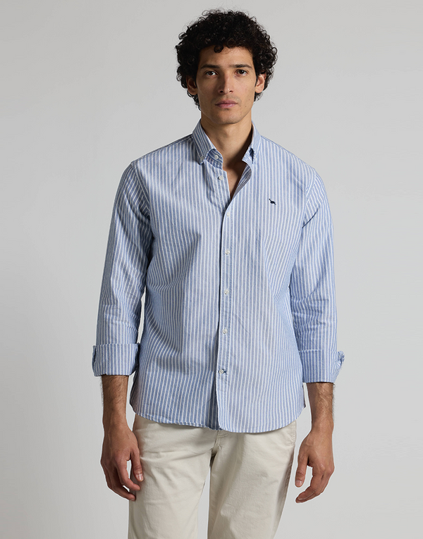 Camisa oxford azul marino raya blanca