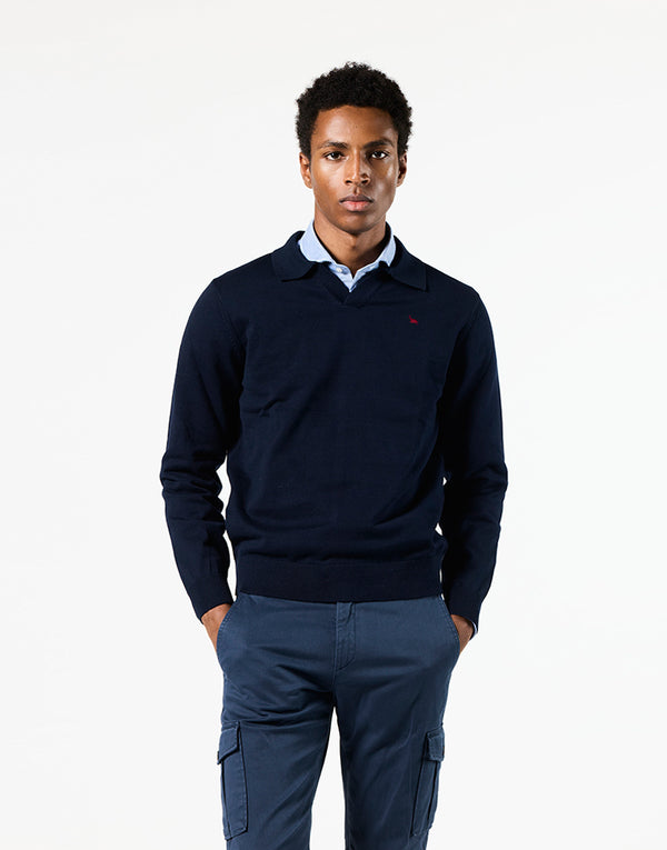 Jersey cuello polo azul marino