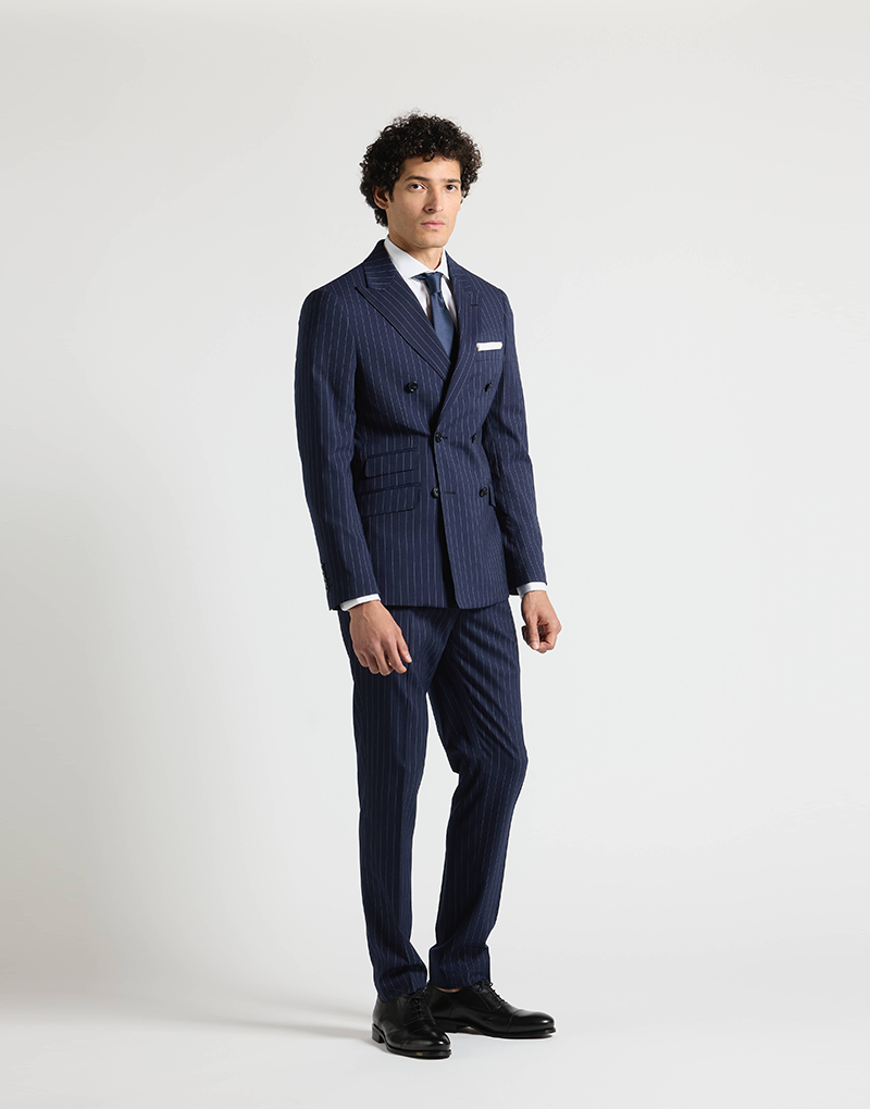 Traje cruzado raya diplomática azul marino
