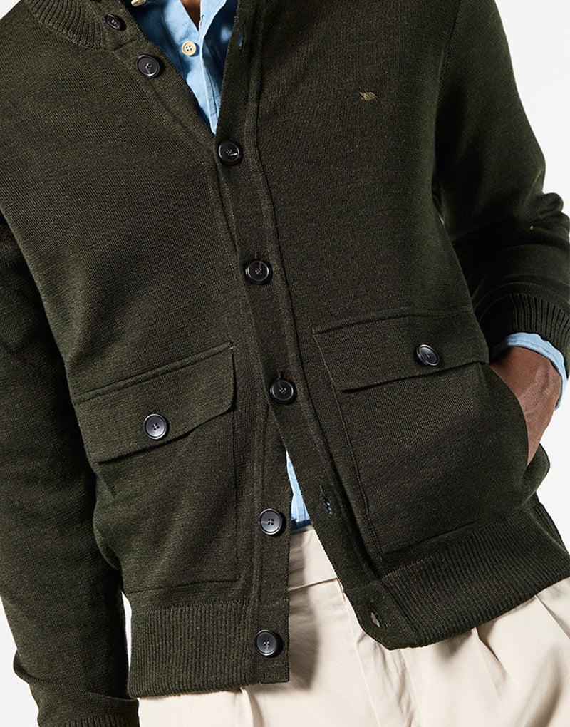 Cardigan bolsillos de parche khaki