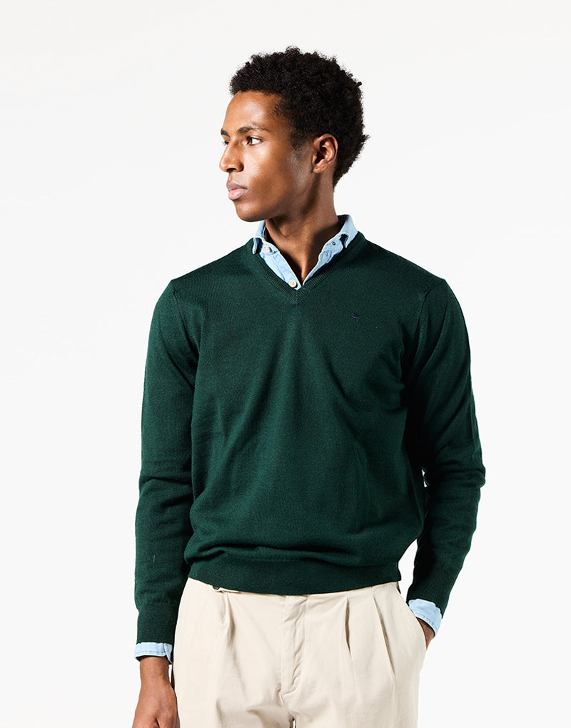 Jersey verde botella merino pico