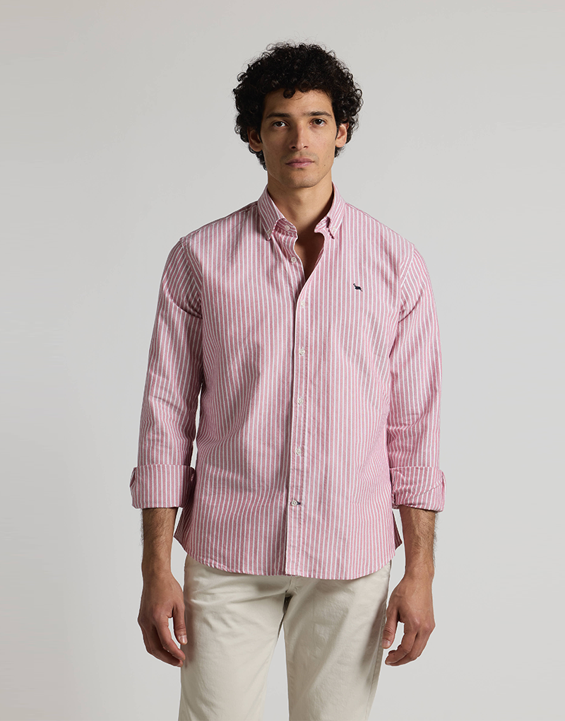 Camisa oxford burdeos raya blanca