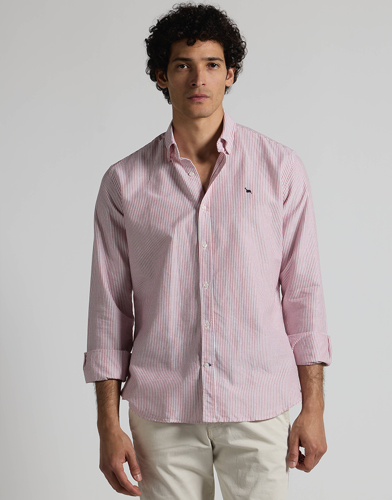 Camisa oxford rayas burdeos button down