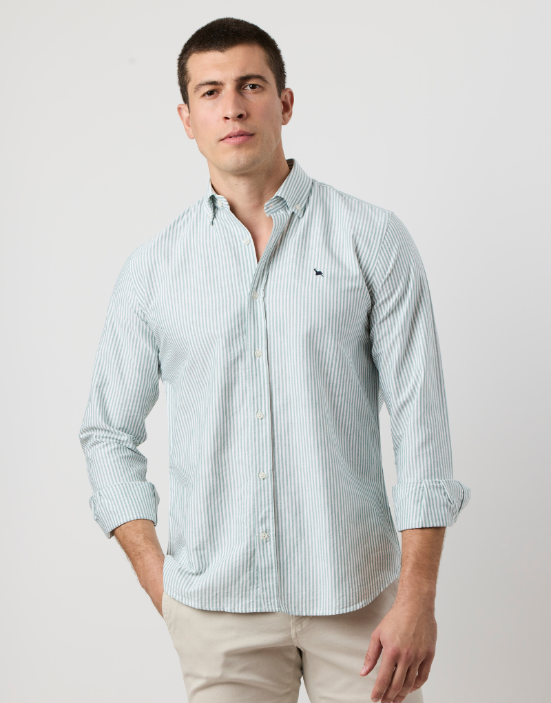 Camisa oxford rayas anchas verde