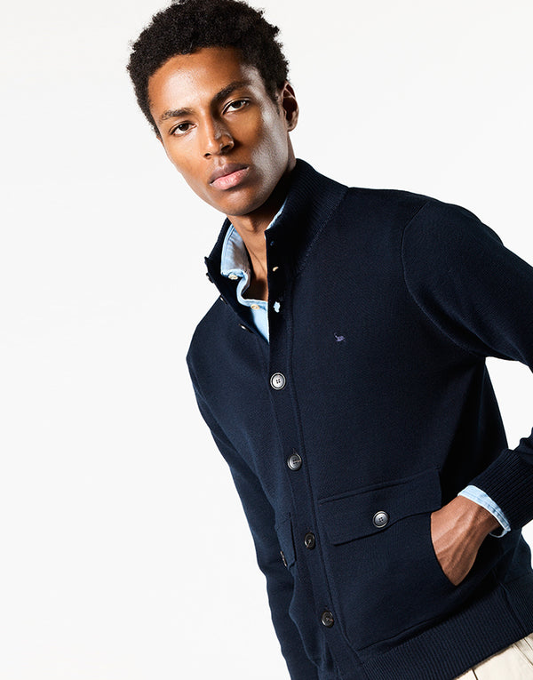 Cardigan bolsillos de parche azul marino